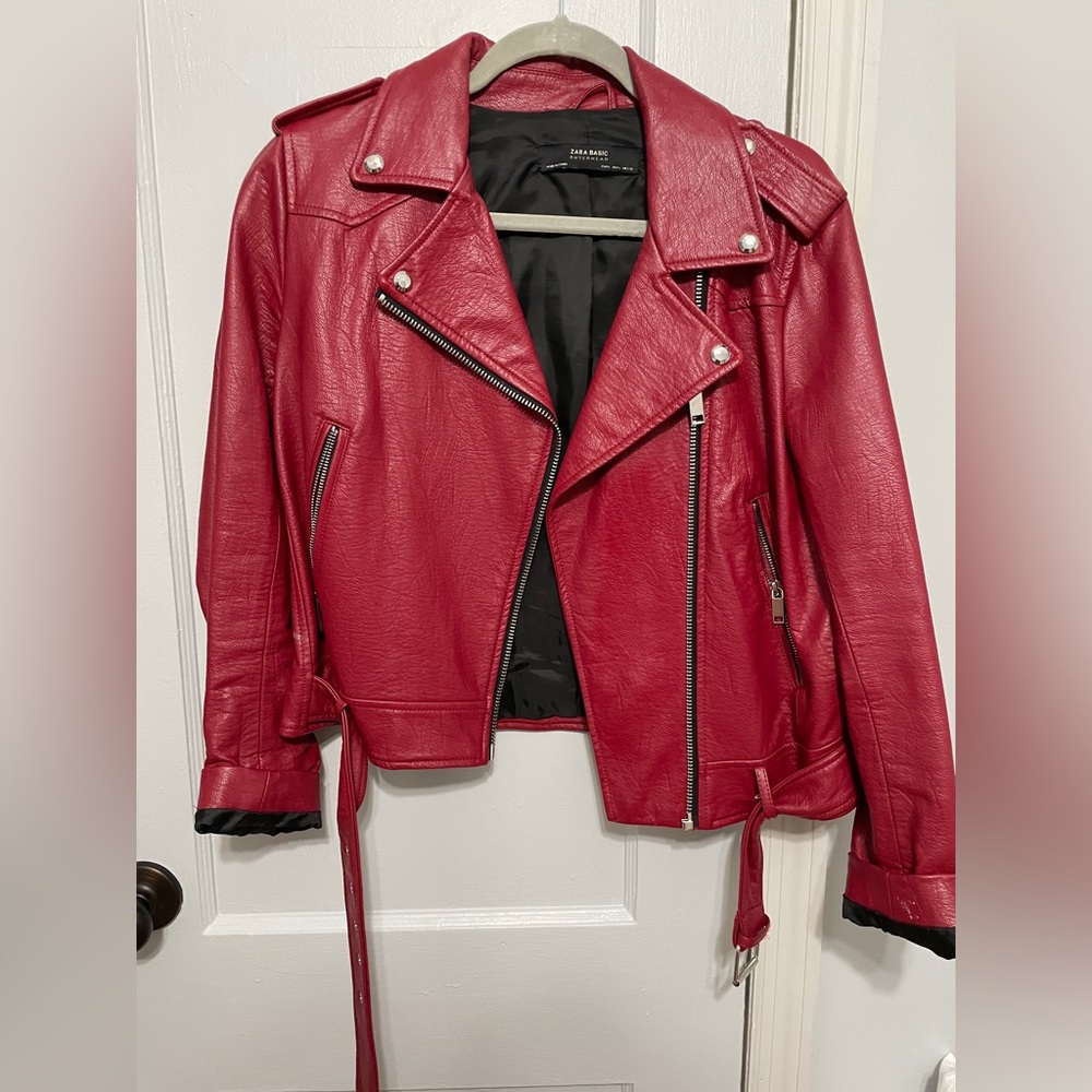 Zara burgundy leather jacket worn few times !